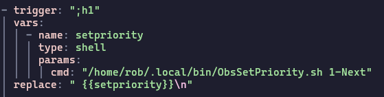 Espanso trigger code for priority 1